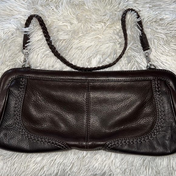 SIGRID OLSEN LEATHER brown clutch with shoulder strap - Picture 5 of 13